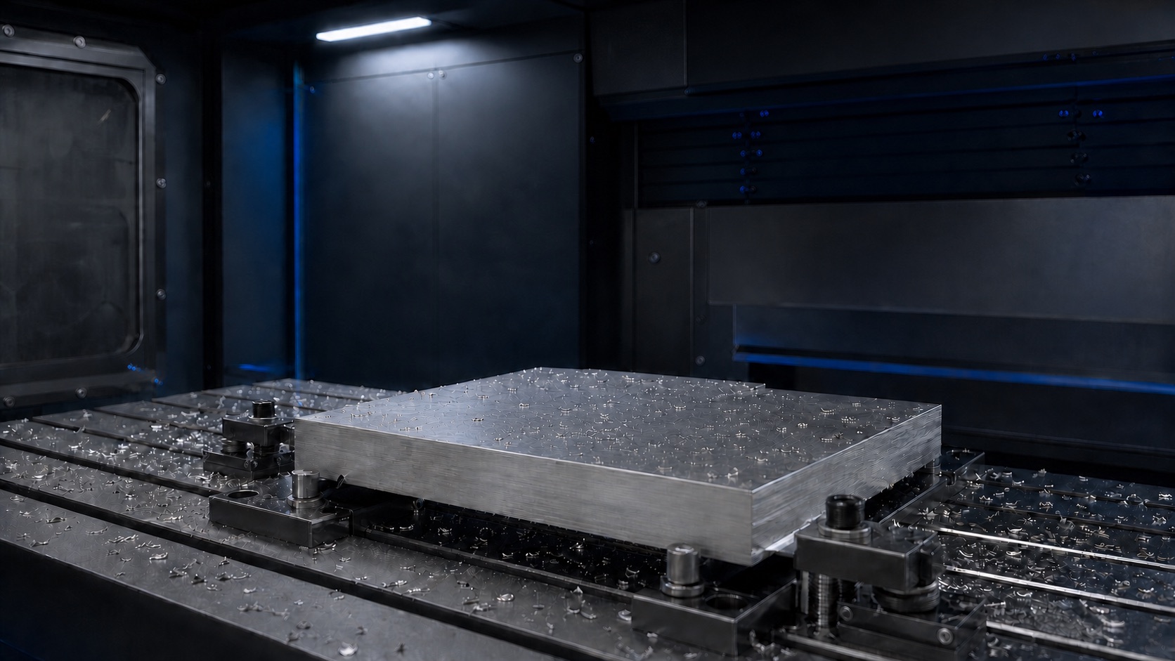 نمای نزدیک دستگاه CNC و قطعه آلومینیومی